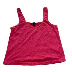 American Eagle Hot Pink Lace Back Crop Tank Top Chest Pocket